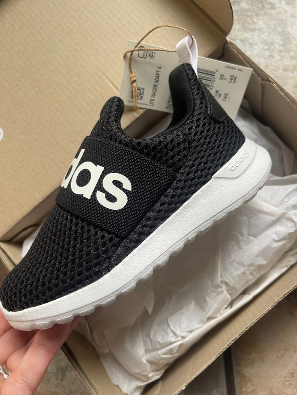 adidas Kids Black and White Slip-On Mesh Sneaker